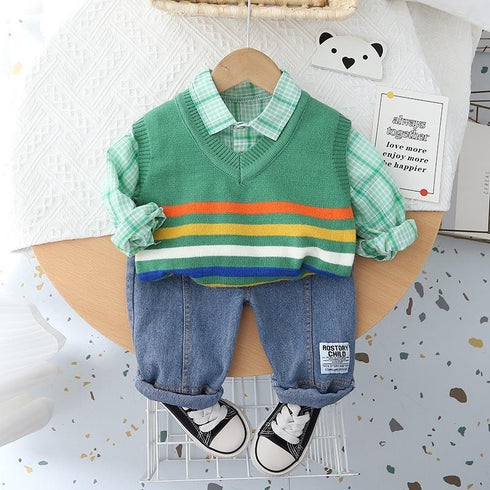 Pullover Sweater Vest Long Sleeve Three Piece Set